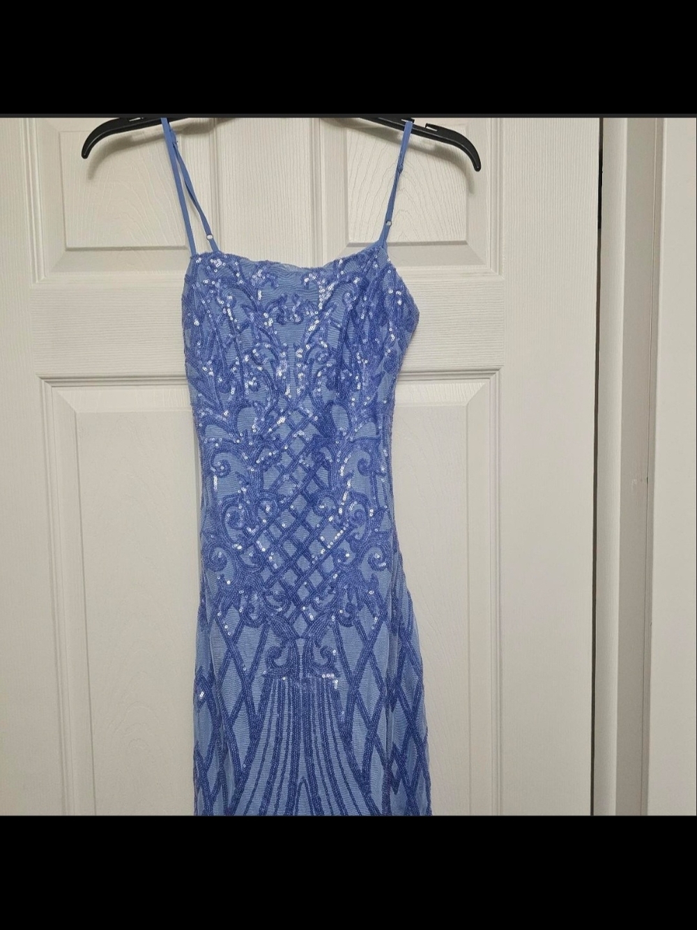 B Darlin Blue Sequin Spaghetti Strap Mini Dress
